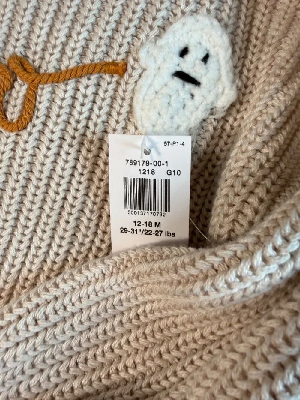 Old Navy 12m 18m NWT neutral Halloween Sweater BOO ghost Fall embroidered unisex